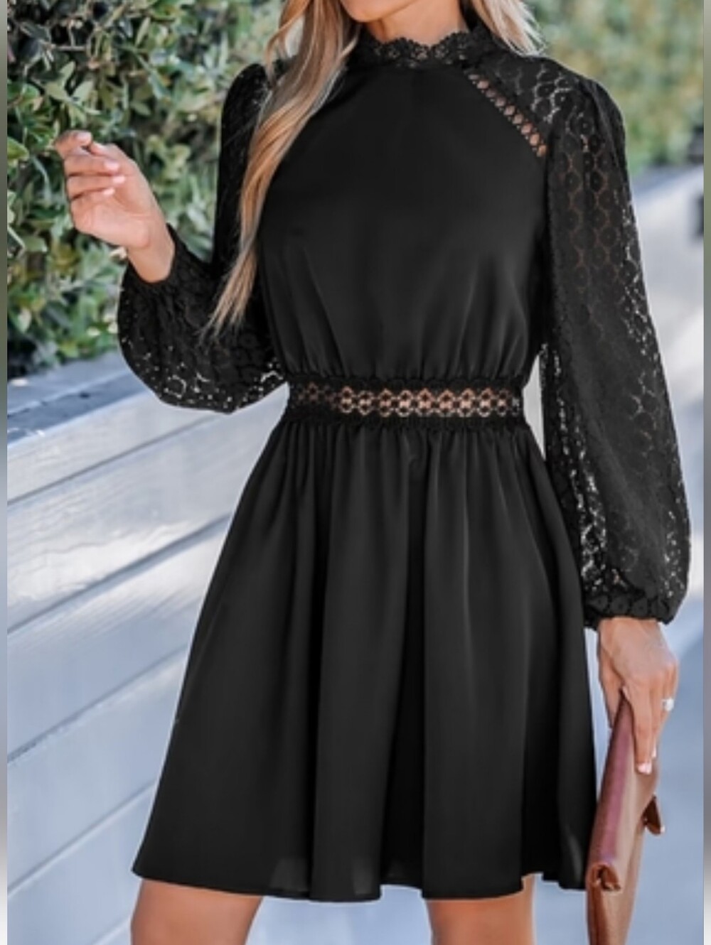 Lace Mock Neck Mini Dress